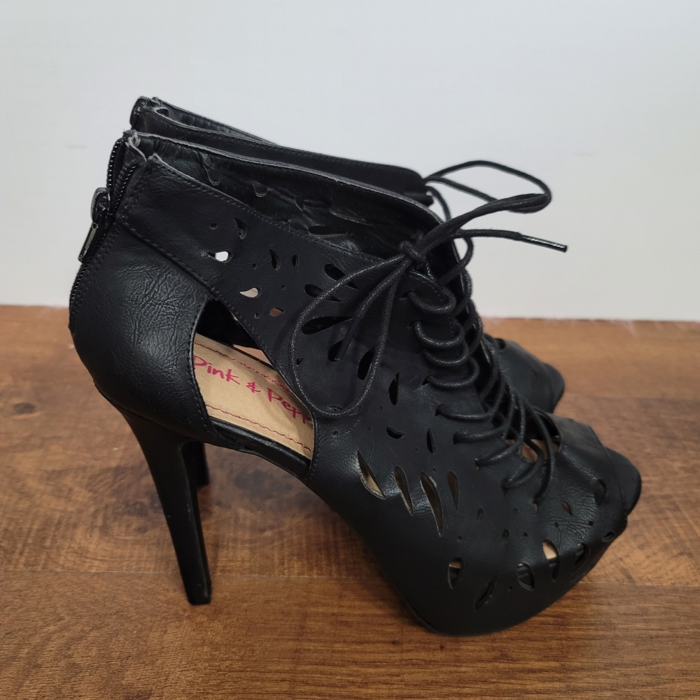 Pink & Pepper Lace Up Heels